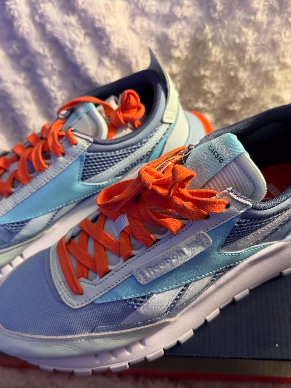 Reebok Mens Light Blue and Orange Classic Runner Sneakers